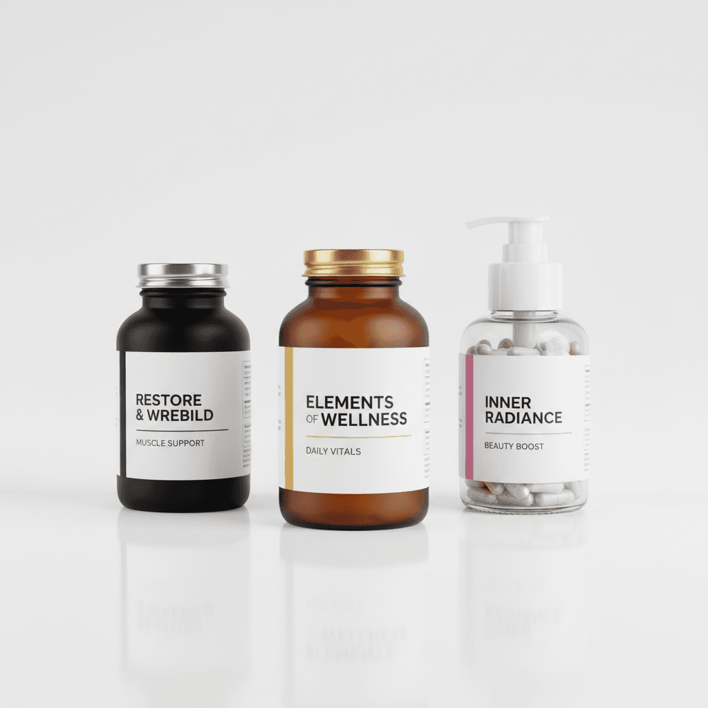Premium wellness supplement bottles professionally displayed