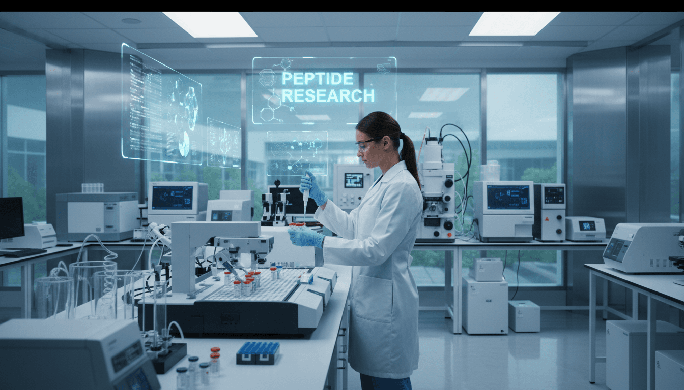 Scientist in laboratory with peptide research equipment