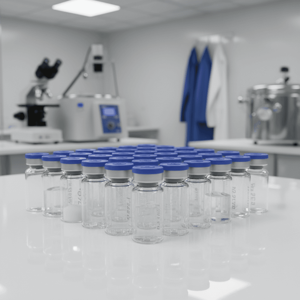 Precision peptide vials in professional laboratory setting